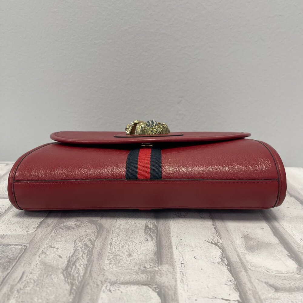Gucci Rajah Web Chain Shoulder Bag in Red Leather - Small - Preowned - Picture 7 of 15